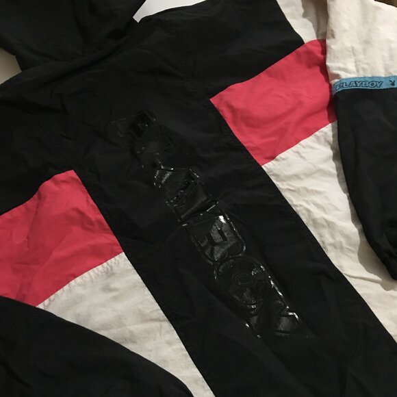 Playboy by Pacsun Retro Windbreaker Pull Over Hooded Jacket Men Medium 1/4 Zip - Picture 5 of 10